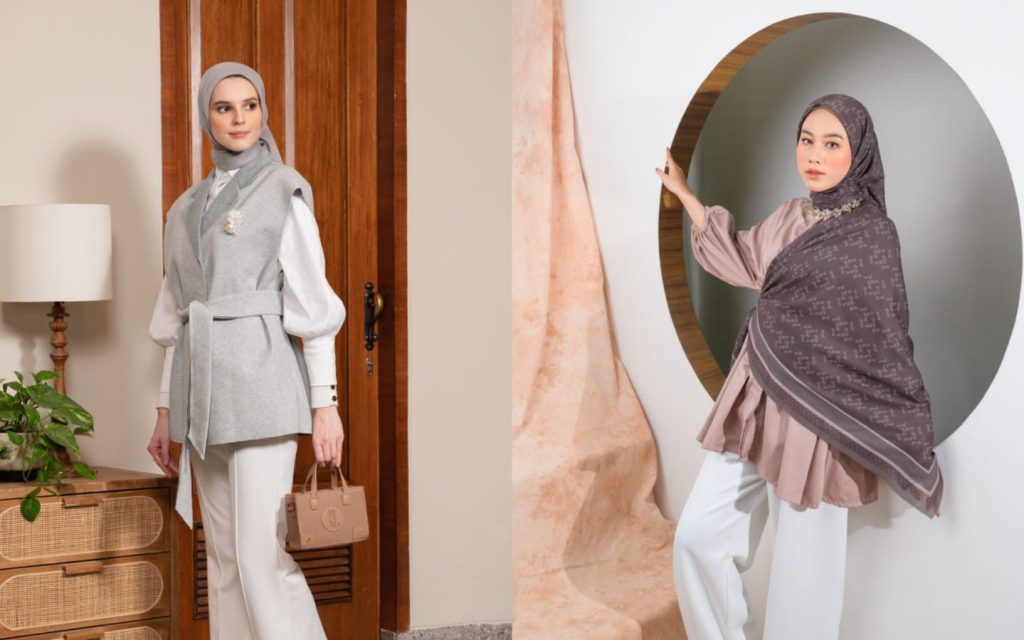 Blouse oversize warna pastel dengan kulot putih